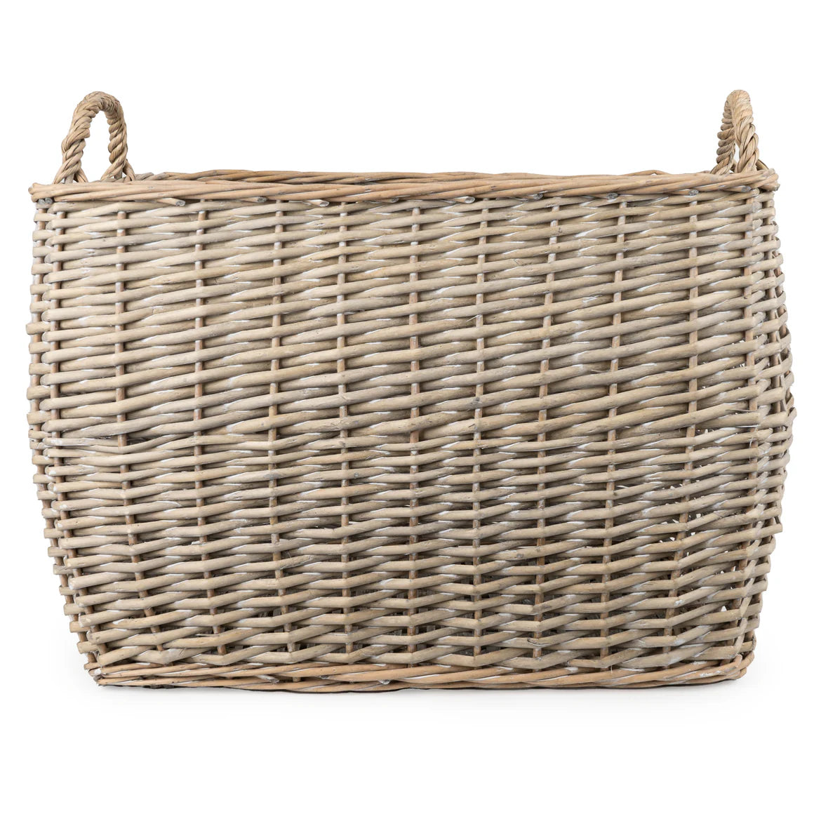 Beautifully designed rectangular log basket for firewood storage, enhancing any home decor.