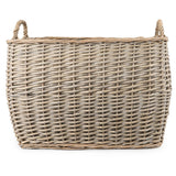 Beautifully designed rectangular log basket for firewood storage, enhancing any home decor.