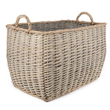 Stylish rectangular log basket in grey, perfect for carrying and storing logs.