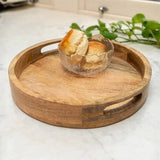 Close-up of the 30cm Round tray made from mango wood, highlighting the natural finish of this mango wood serving tray.