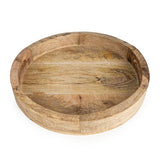 30cm Round tray in natural finish crafted from mango wood, showcasing its versatility as an elegant mango wood serving tray.