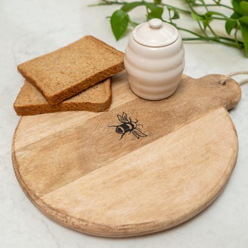 Bee Design Kitchen Board 32cm Round Wooden - Home Deco London