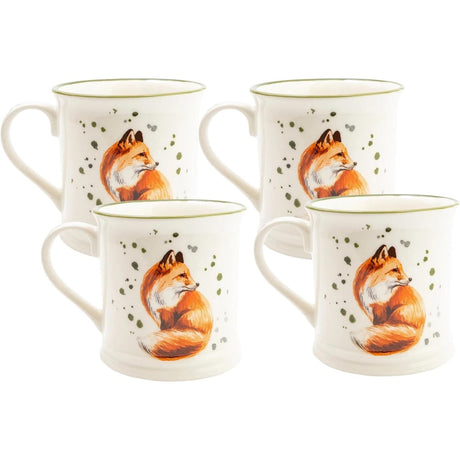 Country Kitchen Fox Ceramic Tankard Mug Set of 4 - Home Deco London