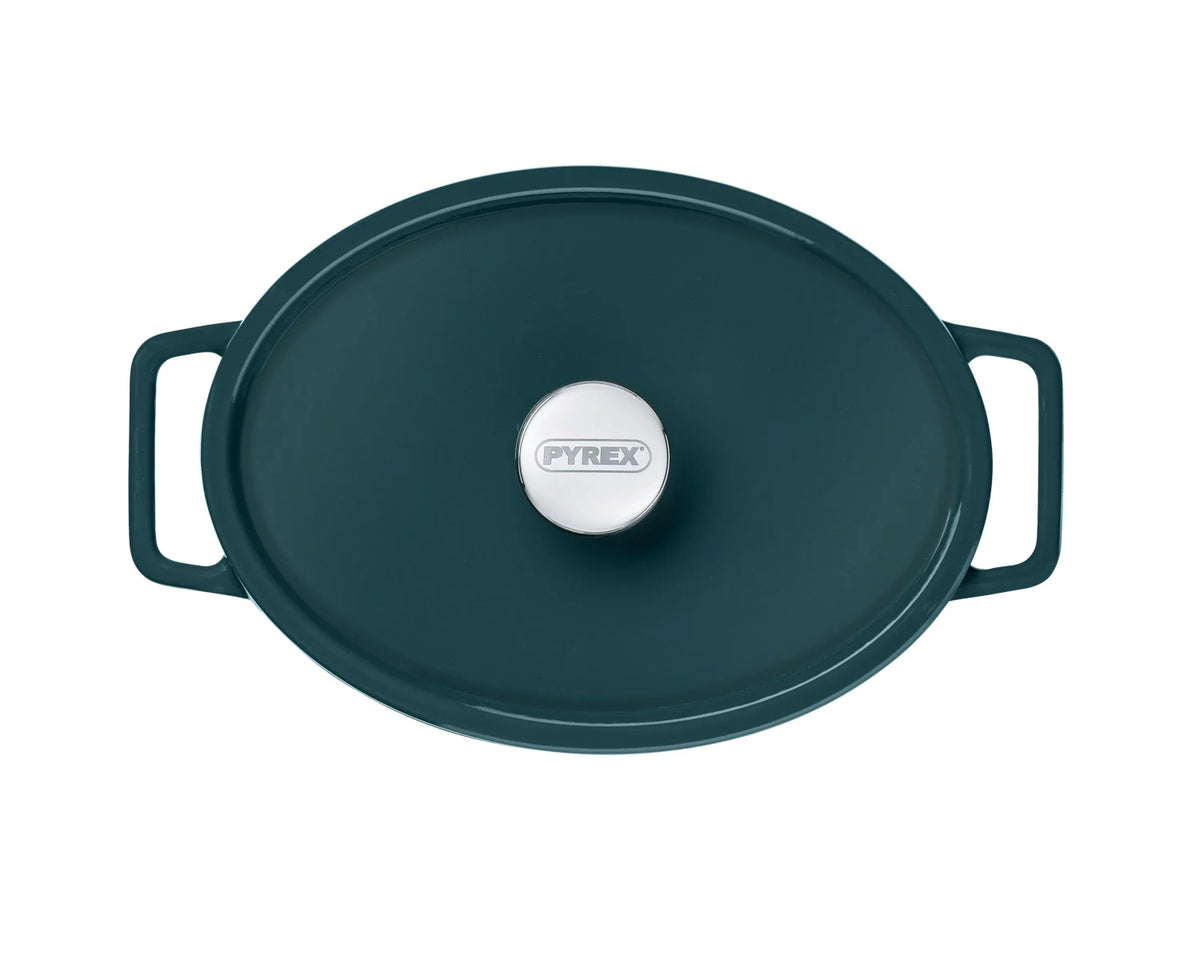 Pyrex SlowCook Eclipse Green Oval cast iron casserole dish 29cm - Currently on Order - Orders will be delivered from the 15/10/2026.
