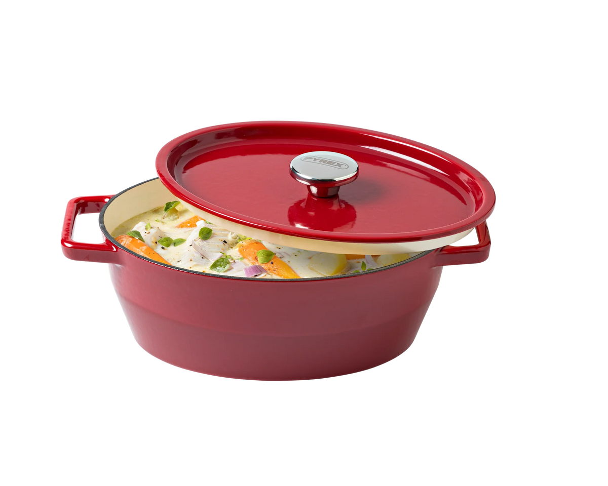 Pyrex SlowCook Red Oval cast iron casserole dish 33cm - Currently on Order - Orders will be delivered from the 15/10/2026.
