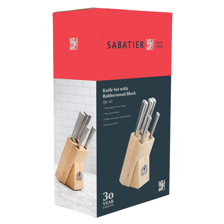Sabatier Classic 5 Piece Knife Block Set Classic Wood Block - Home Deco London
