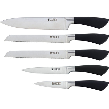 Sabatier Maison 5-Piece Kitchen Knife Block Set with Stainless Steel Block - Home Deco London
