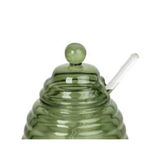 Stylish Green Glass Honey Jar with Bee Lid, a charming accessory for your kitchen and a beautiful gift for food lovers.