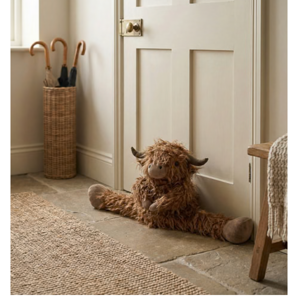 Highland Cow Draught Excluder - Soft Faux Fur with Friendly Face, 27cm H x 86cm W