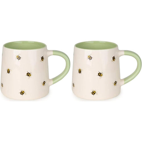 Bee Mugs Set of 2 Ceramic in Cream and Soft Green - Home Deco London