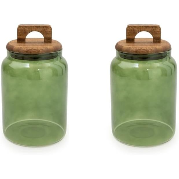 Olives Apothecary Kitchen Storage Set of 2 Glass Green - Home Deco London