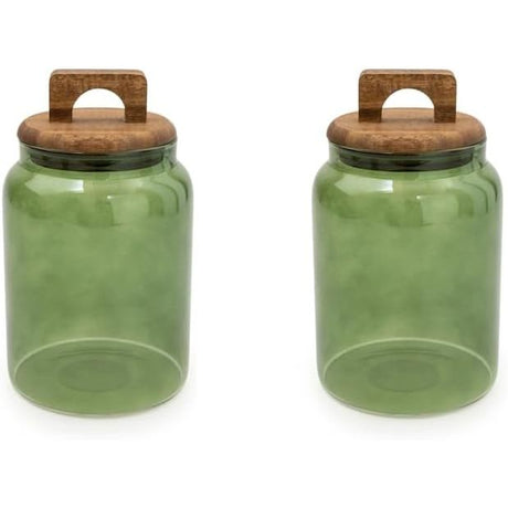 Olives Apothecary Kitchen Storage Set of 2 Glass Green - Home Deco London