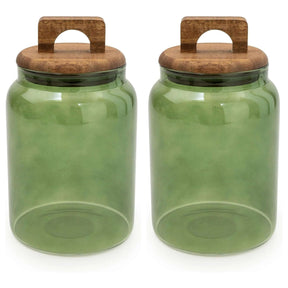 Olives Apothecary Kitchen Storage Set of 2 Glass Green - Home Deco London