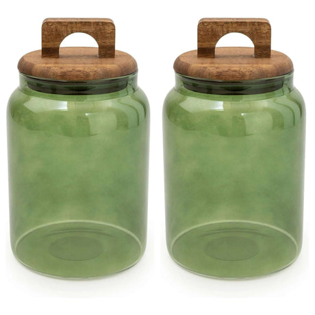 Olives Apothecary Kitchen Storage Set of 2 Glass Green - Home Deco London