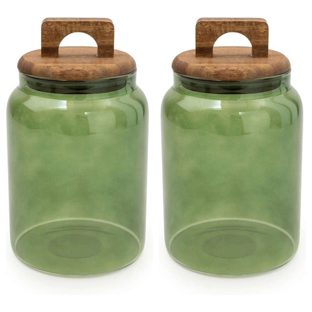 Olives Apothecary Kitchen Storage Set of 2 Glass Green - Home Deco London
