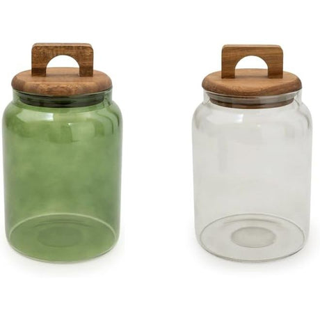 Olives Apothecary Kitchen Storage Set of 2 Glass Green & Smoked Glass - Home Deco London