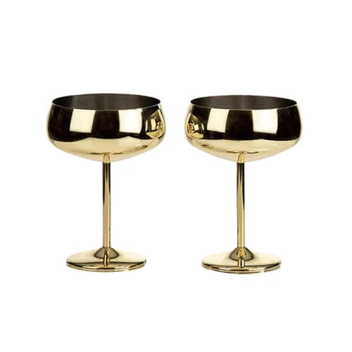 Set of 2 Gold Champagne Saucers in Art Deco Gift Box - Home Deco London