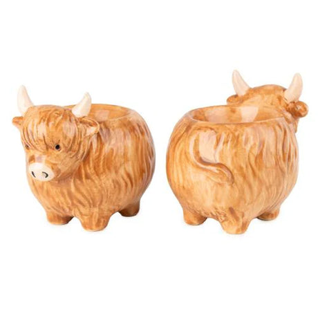Highland Cow Set of 2 Egg Cups 3D Ceramic - Home Deco London