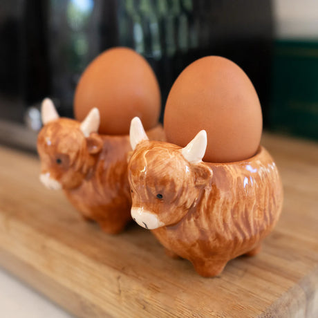 Highland Cow Set of 2 Egg Cups 3D Ceramic - Home Deco London
