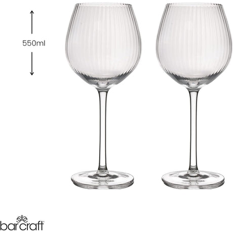 Barcraft Set of 2 Ribbed Gin Glasses Handmade 550ml - Home Deco London