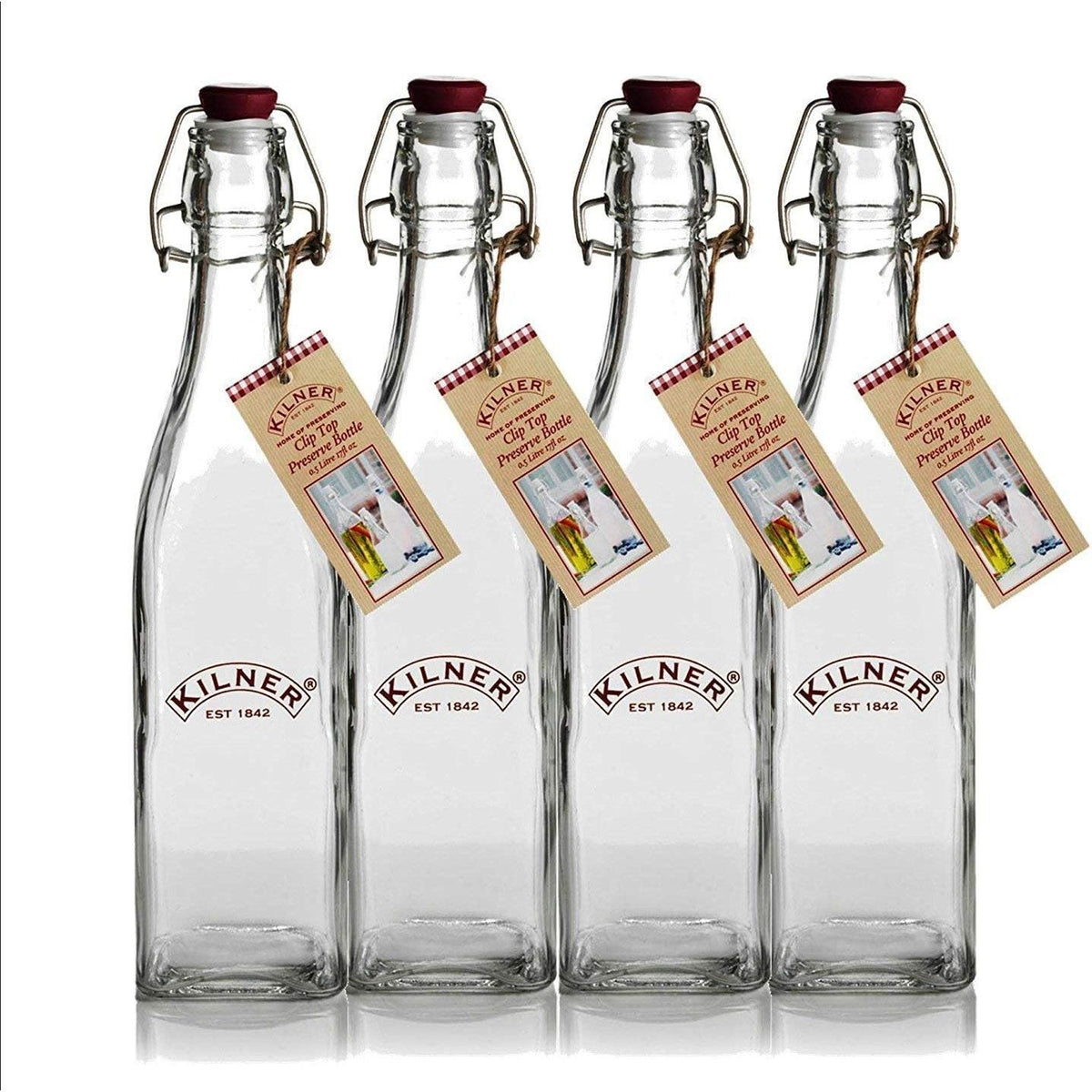Kilner Clip Top Square Bottle 0.55 Litre Pack of 4 - Home Deco London