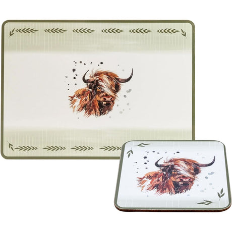 Highland Cow Set of 4 Placemats and Coasters - Home Deco London