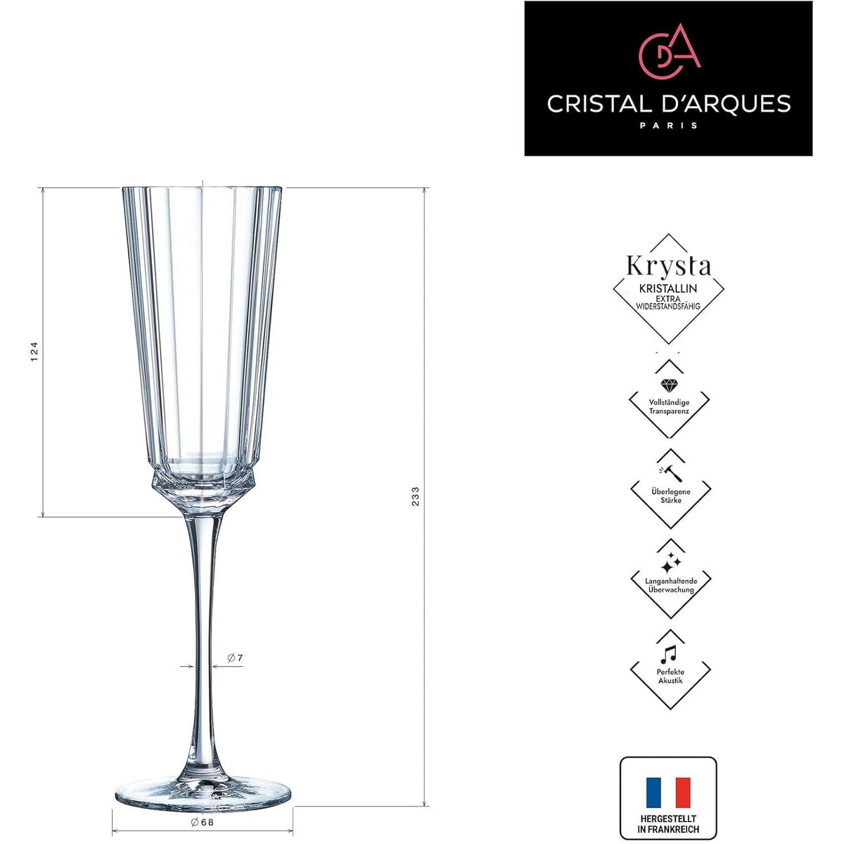 Cristal D'Arques Macassar Set of 4 Champagne Flute Glasses 17cl - Home Deco London
