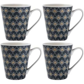 Oriental Heron Design Ceramic China Set of 4 Mugs - Home Deco London