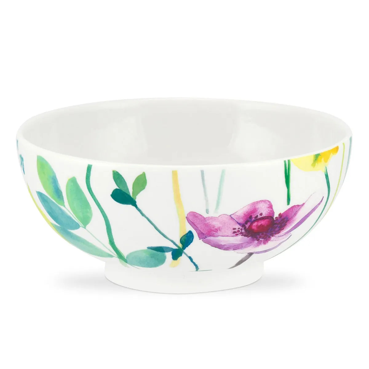 Stylish Portmeirion Water Garden Cereal Bowl Set of 4 Porcelain bowls showcasing colourful florals, great for serving cereal, soup, and desserts, embodying the essence of water garden cereal bowls.
