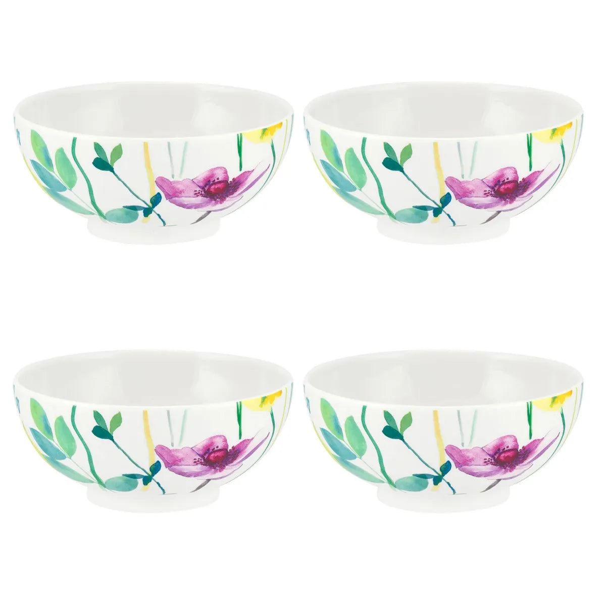 Portmeirion Water Garden Cereal Bowl Set of 4 Porcelain Bowls featuring a vibrant floral design, perfect for everyday dining. Ideal as water garden cereal bowls.