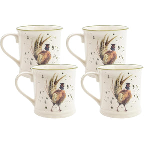 Country Kitchen Pheasant Ceramic Tankard Mug Set of 4 - Home Deco London