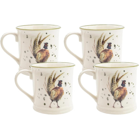 Country Kitchen Pheasant Ceramic Tankard Mug Set of 4 - Home Deco London