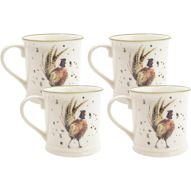 Country Kitchen Pheasant Ceramic Tankard Mug Set of 4 - Home Deco London