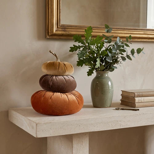 Pumpkin Set of 3 Stacked Velour Autumn Cushions - Home Deco London