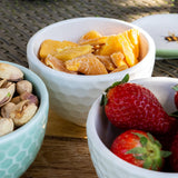 Set of 3 Ceramic Nibble Bowls with Embossed Patterns in Cream and Mint Green