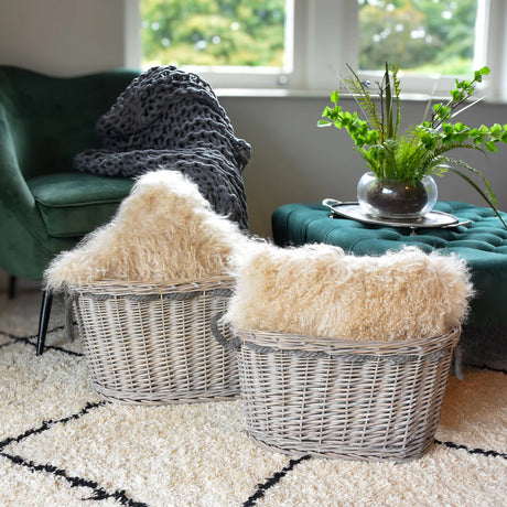 Log Baskets Set of 2 Oval Log Baskets Stylish Grey Wash - Home Deco London