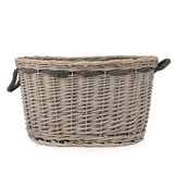Grey Wash Oval Log Basket set showcasing a practical and stylish storage solution for any living room.