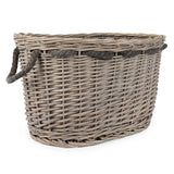 Two Oval Log Baskets in Grey Wash with sturdy handles, perfect for carrying logs or toys around the home.