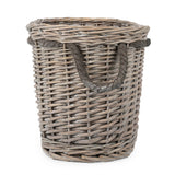 Stylish Oval Log Basket set in a soothing grey wash finish, ideal for adding a vintage touch to your decor.