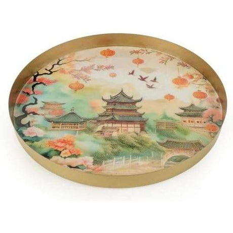 Silk Road Collection Decorative Round Metal Tray - Home Deco London