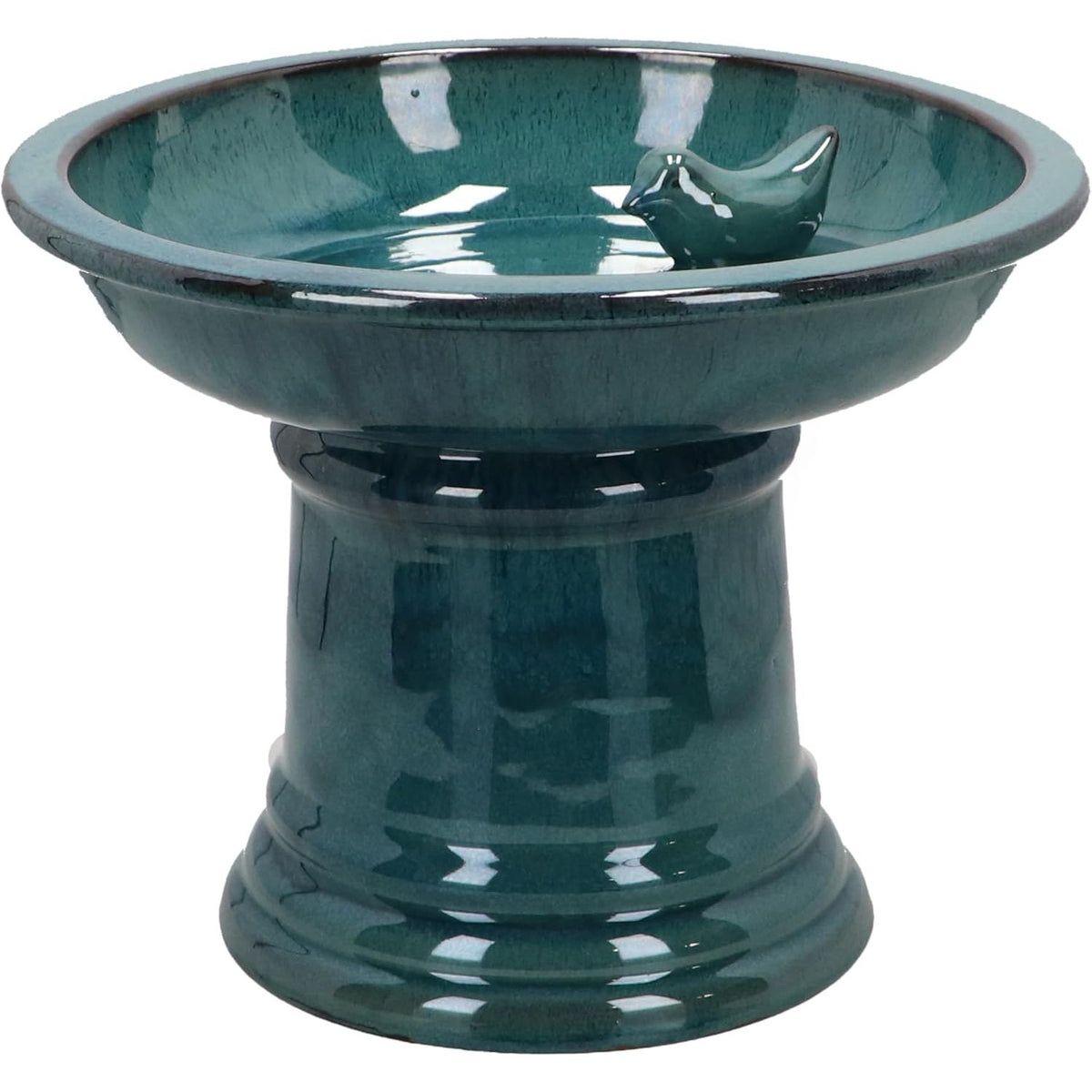 Esschert Design Small Ceramic Petrol Blue Bird Bath on Pedestal - Home Deco London