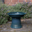 Esschert Design Small Ceramic Petrol Blue Bird Bath on Pedestal - Home Deco London