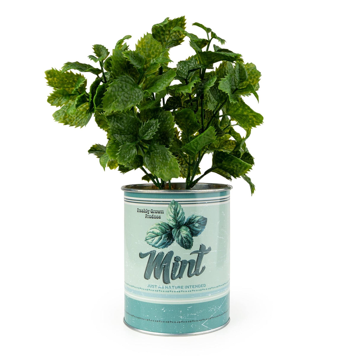 Small Artificial Plant Faux Mint in Tin Pot