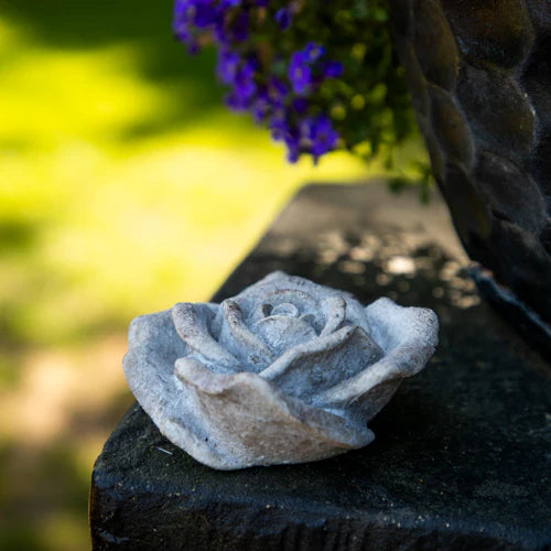 Small Resin Stone Rose Ornament - a beautiful decorative stone rose with layered petal detail, perfect for home decor.