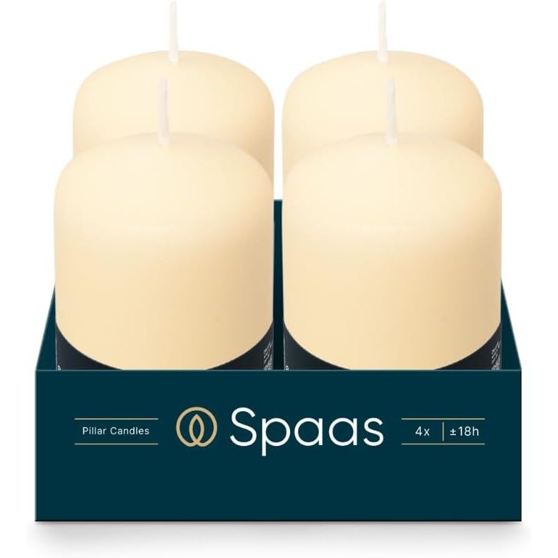 Spaas Unscented Pillar Candle 50/80 mm in ivory, perfect for adding warmth and charm to your space, ideal ivory pillar candles with 18 hours burn time.
