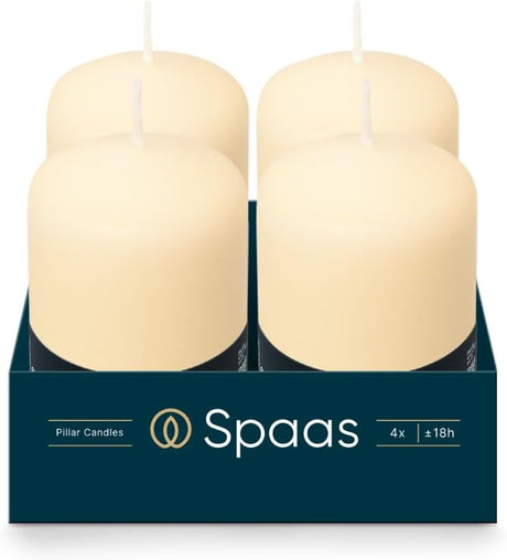 Spaas Unscented Pillar Candle 50/80 mm in ivory, perfect for adding warmth and charm to your space, ideal ivory pillar candles with 18 hours burn time.