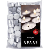 Spaas Tealights Bag x50 - Enjoy long burning tealights with a burn time of 8 hours for cosy evenings.