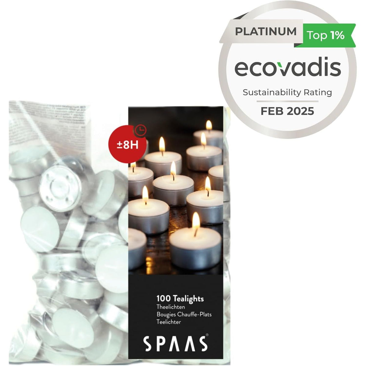 Close-up of Spaas Tealights, unscented quality tealight candles, perfect for brightening any space.
