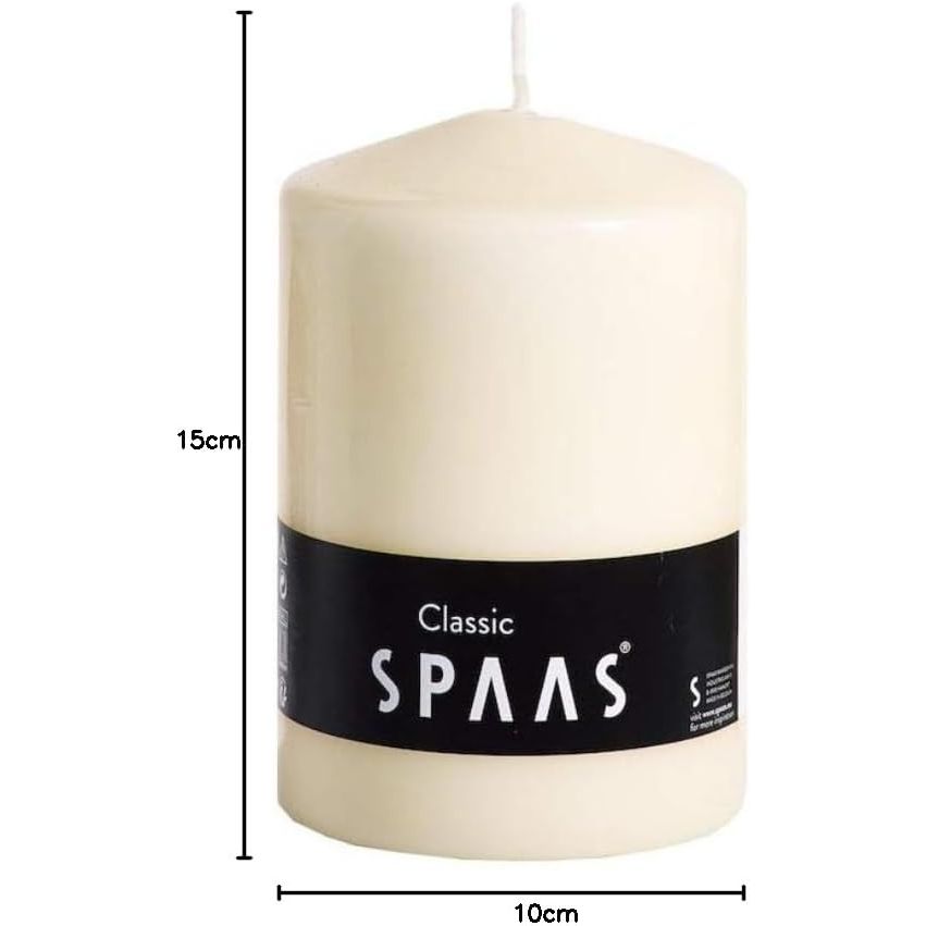 Spaas Unscented Pillar Candle in Ivory, measuring 100x150 mm with a burn time of approximately 90 hours, ideal for illuminating your evenings without fragrance.