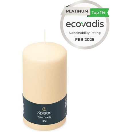 Close-up view of Spaas Unscented Pillar Candle, a high-quality ivory candle 78/150 mm, ideal for a relaxing atmosphere with its 65 hours burn time.